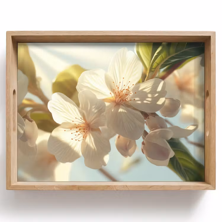 Plateau - Fleurs - Blanc - Rayons de soleil - Pétales — 1