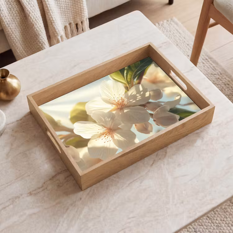 Plateau - Fleurs - Blanc - Rayons de soleil - Pétales — 2