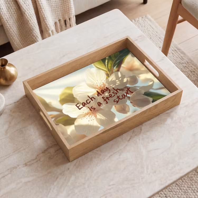 Plateau - Fleurs - Lumière du soleil - Citation - Blanc — 2