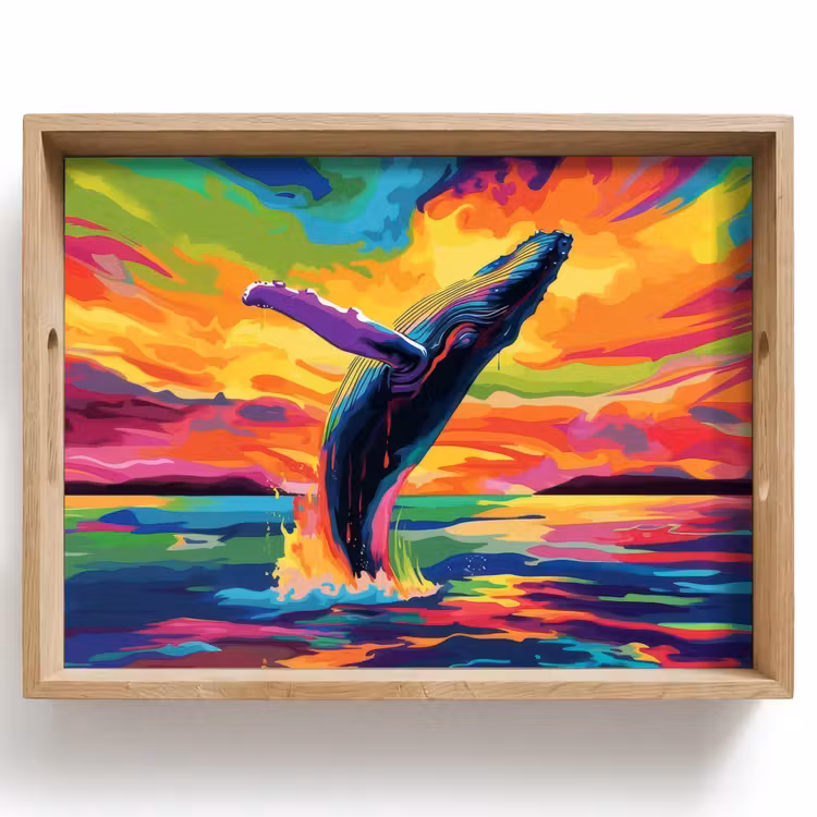 Plateau - Coucher de soleil - Baleine - Peint - Coloré — 1
