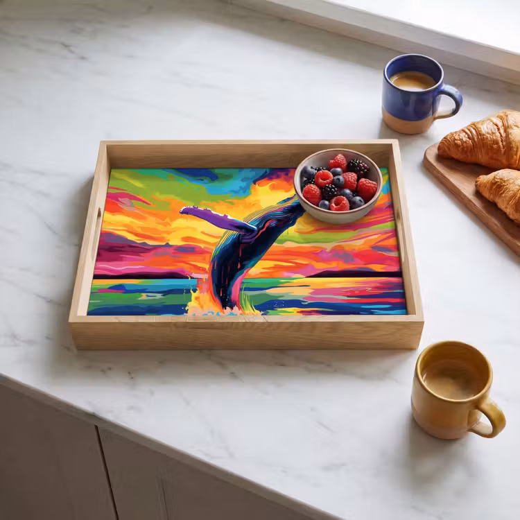 Plateau - Coucher de soleil - Baleine - Peint - Coloré — 3