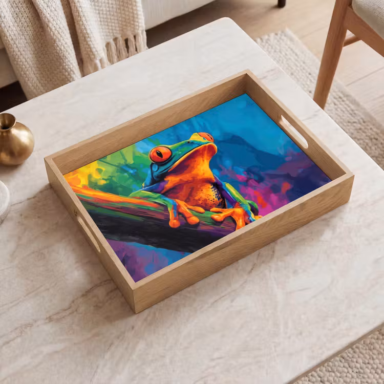 Plateau - Grenouille - Couleurs vives - Branche - Arc-en-ciel — 2