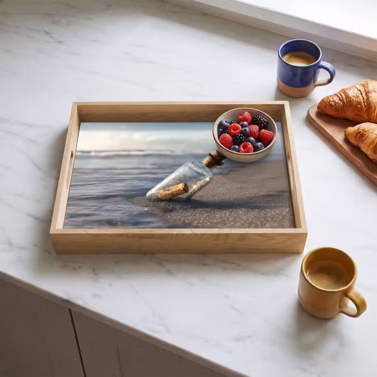 Plateau - Bouteille en verre - Poteau - Mer - Sable — 3