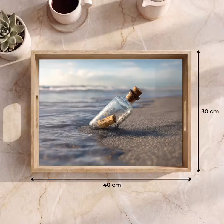 Plateau - Bouteille en verre - Poteau - Mer - Sable — 7