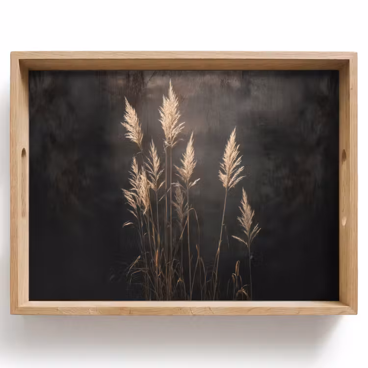 Plateau - Herbe d'ornement - Plumes - Eclairage - Noir — 1