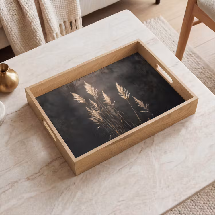 Plateau - Herbe d'ornement - Plumes - Eclairage - Noir — 2