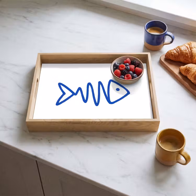 Plateau - Poisson - Minimaliste - Bleu - Ligne — 3