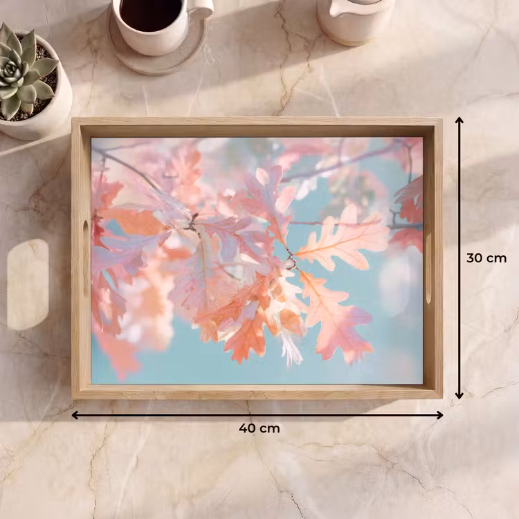 Plateau - Feuilles de chêne - Branches - Rose — 7