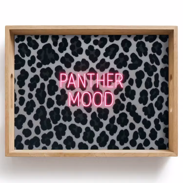 Plateau - Imprimé panthère - Noir - Lettres néon - Rose — 1