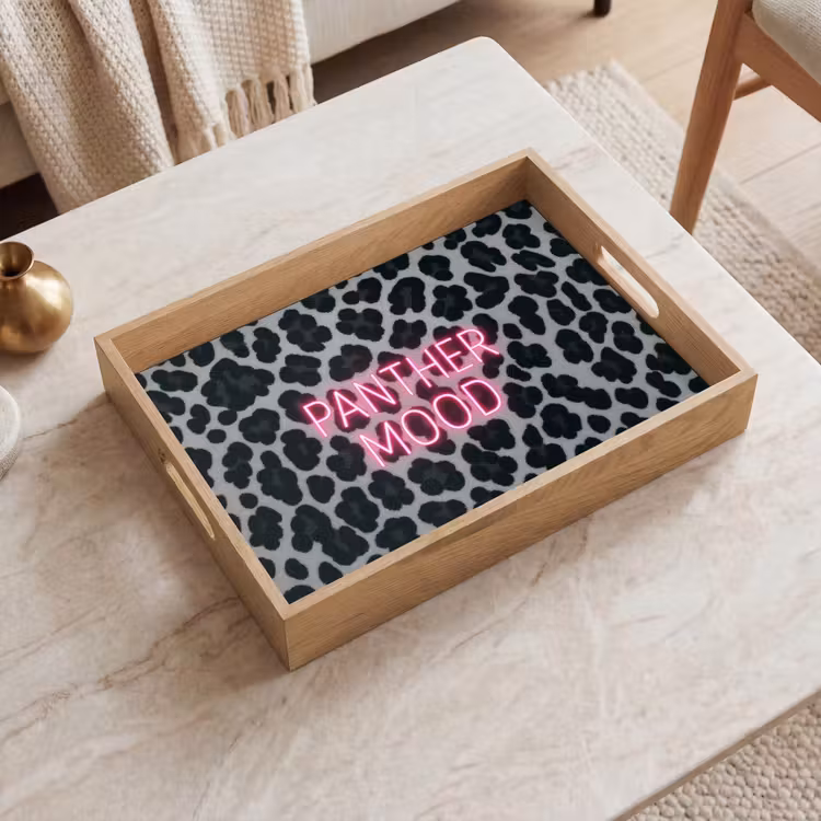 Plateau - Imprimé panthère - Noir - Lettres néon - Rose — 2