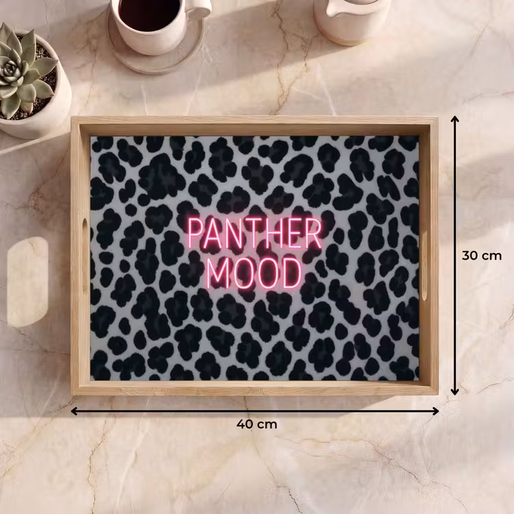 Plateau - Imprimé panthère - Noir - Lettres néon - Rose — 7