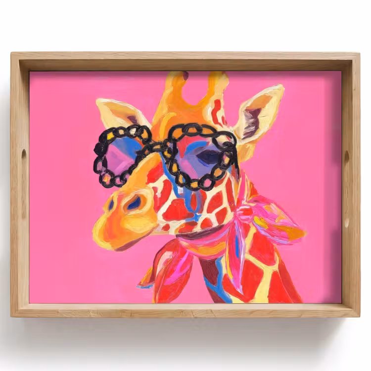Plateau - Girafe - Rose - Lunettes - Foulard — 1