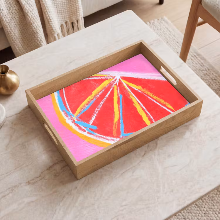 Plateau - Pamplemousse - Peint - Rose - Rayures — 2