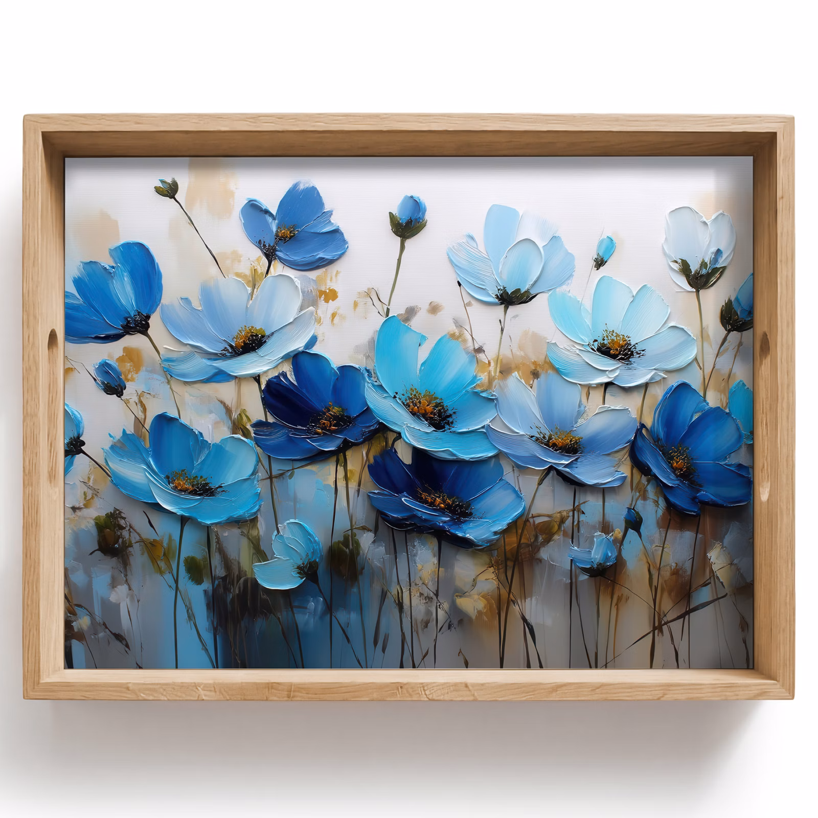 Plateau - Fleurs - Peinture - Bleu — 1