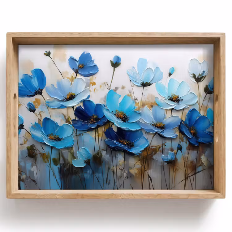 Plateau - Fleurs - Peinture - Bleu — 1