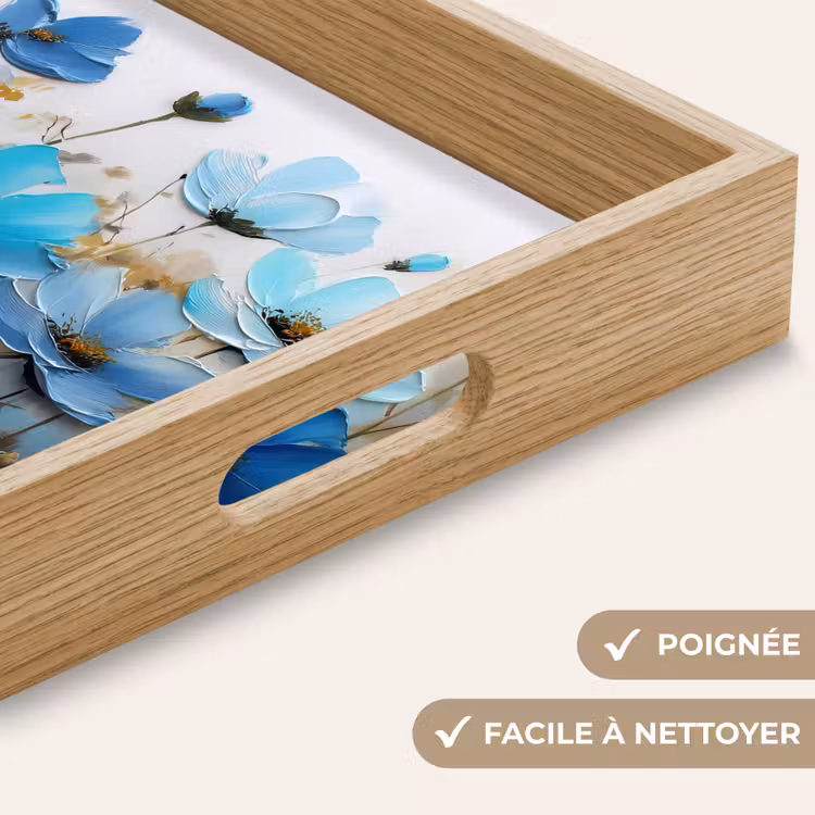 Plateau - Fleurs - Peinture - Bleu — 8