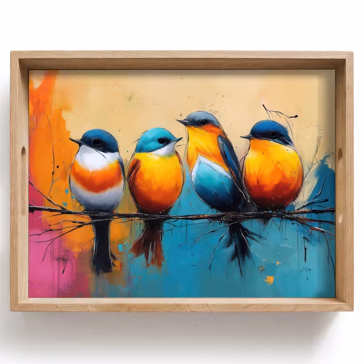 Plateau - Oiseaux - coloré - branche - abstrait — 1