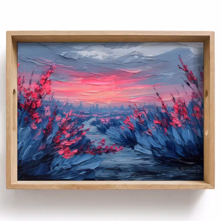 Plateau - Peinture - Coucher de soleil - Fleurs - Rivière — 1