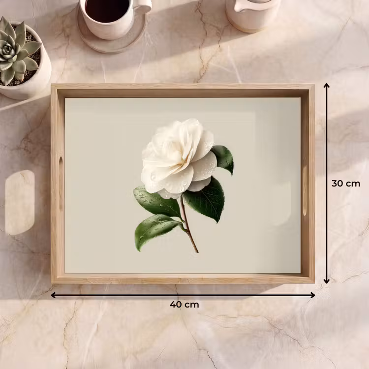 Plateau - Fleur de camélia - Blanc - Vert — 7