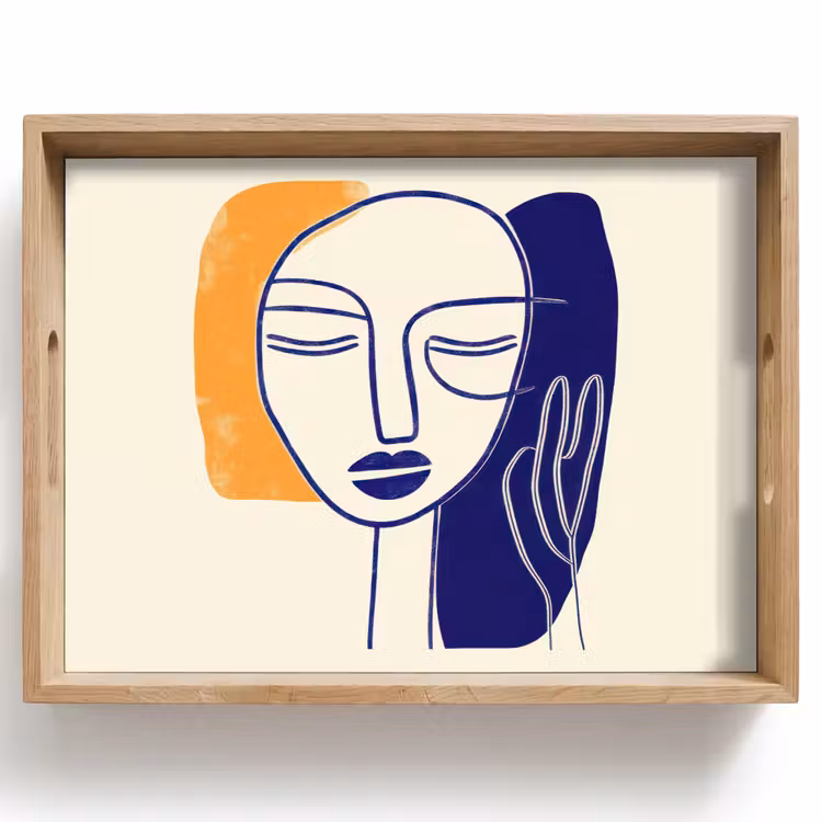 Plateau - Minimaliste - Visage - Main - Orange - Bleu — 1