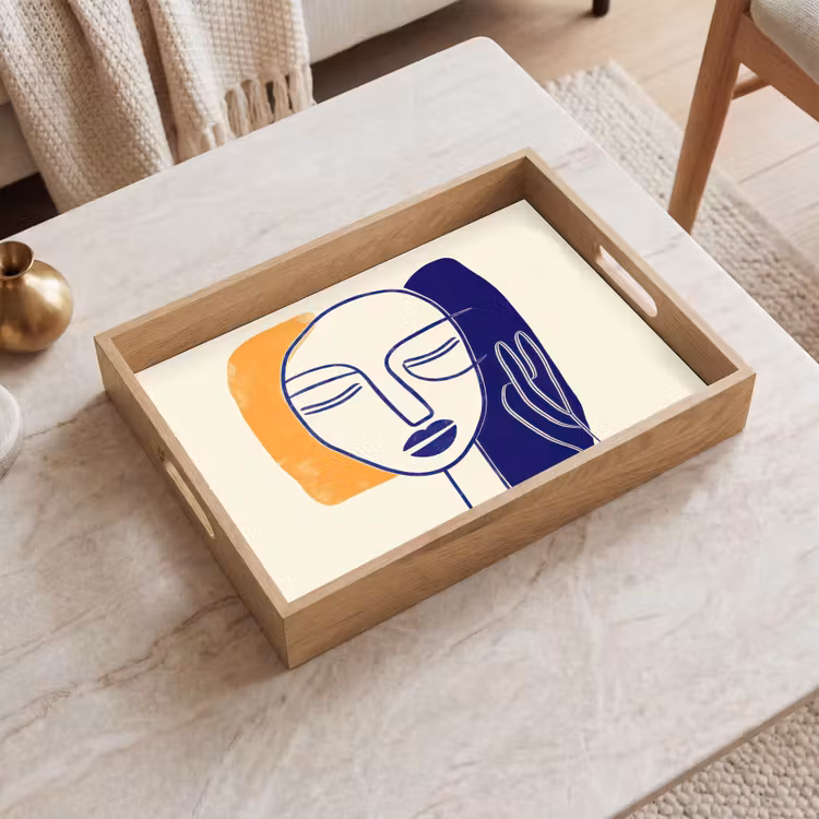 Plateau - Minimaliste - Visage - Main - Orange - Bleu — 2
