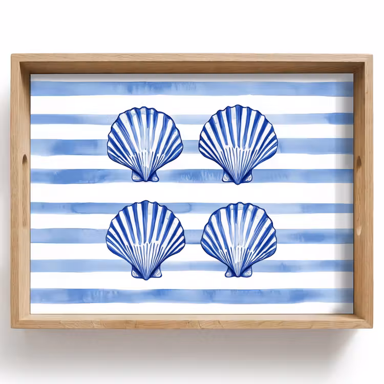 Plateau - Quatre coquilles - Bleu - Blanc - Rayures — 1