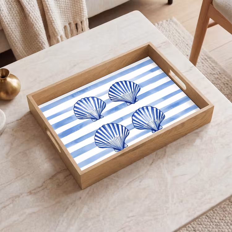 Plateau - Quatre coquilles - Bleu - Blanc - Rayures — 2