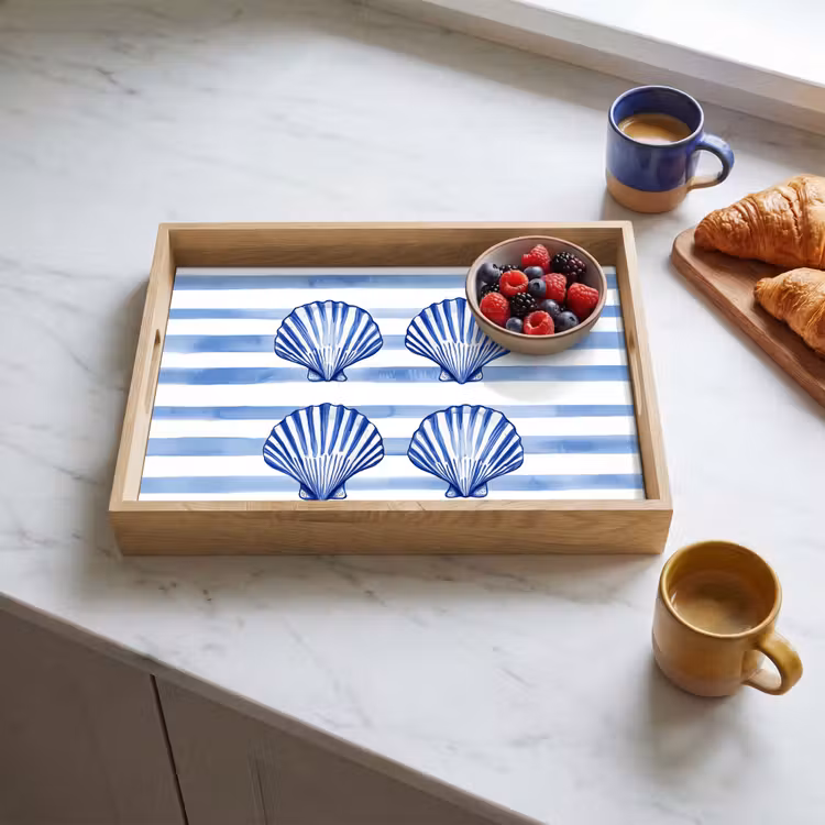 Plateau - Quatre coquilles - Bleu - Blanc - Rayures — 3