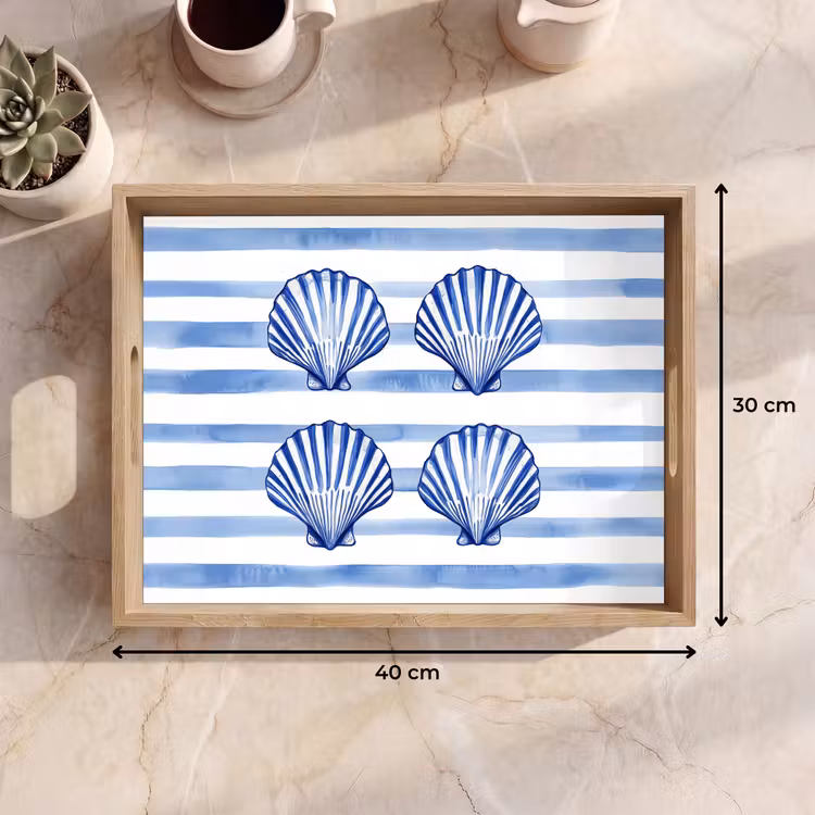 Plateau - Quatre coquilles - Bleu - Blanc - Rayures — 7