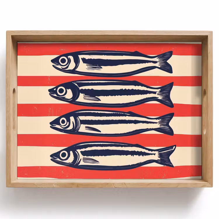 Plateau - Sardines - Rayures rouges et beiges — 1