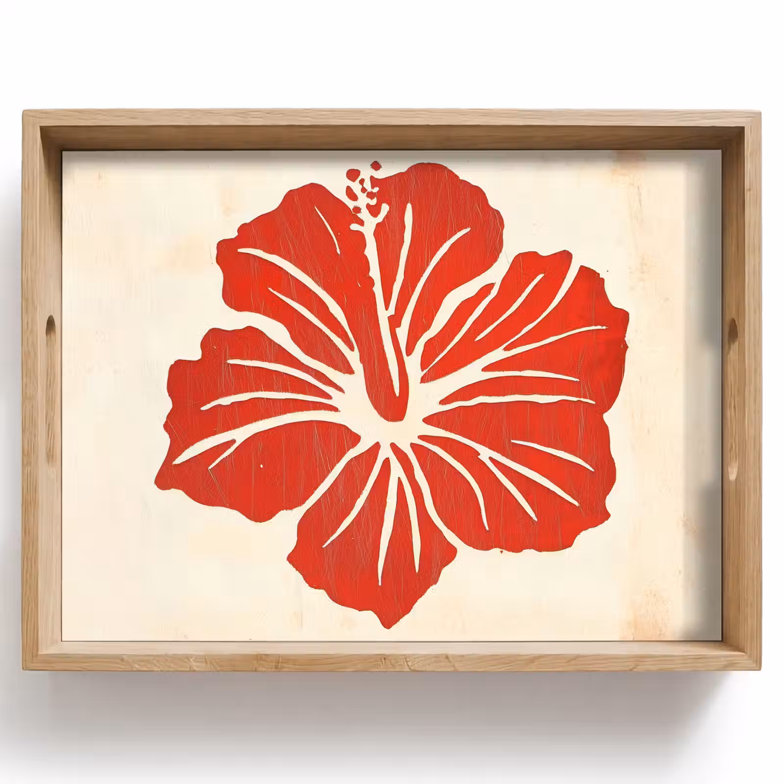Plateau - Fleur d'hibiscus rouge - Fond texturé - Beige — 1