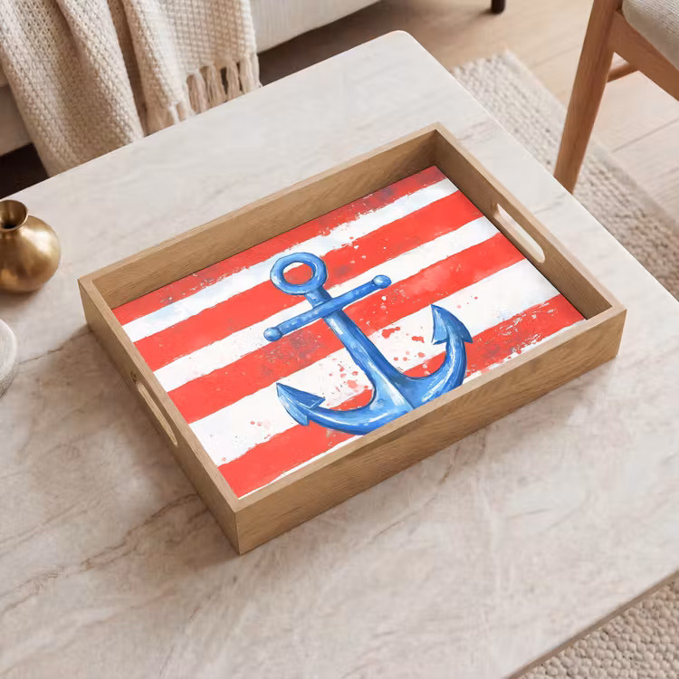 Plateau - Ancre - Éclaboussures de peinture - Rouge - Bleu — 2