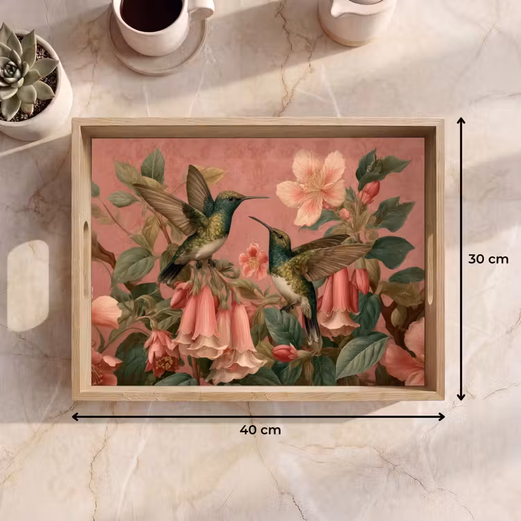 Plateau - Colibris - Fleurs - Vert - Rose — 7
