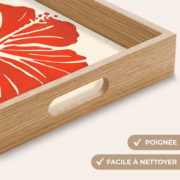 Plateau - Fleur d'hibiscus rouge - Fond texturé - Beige — 8