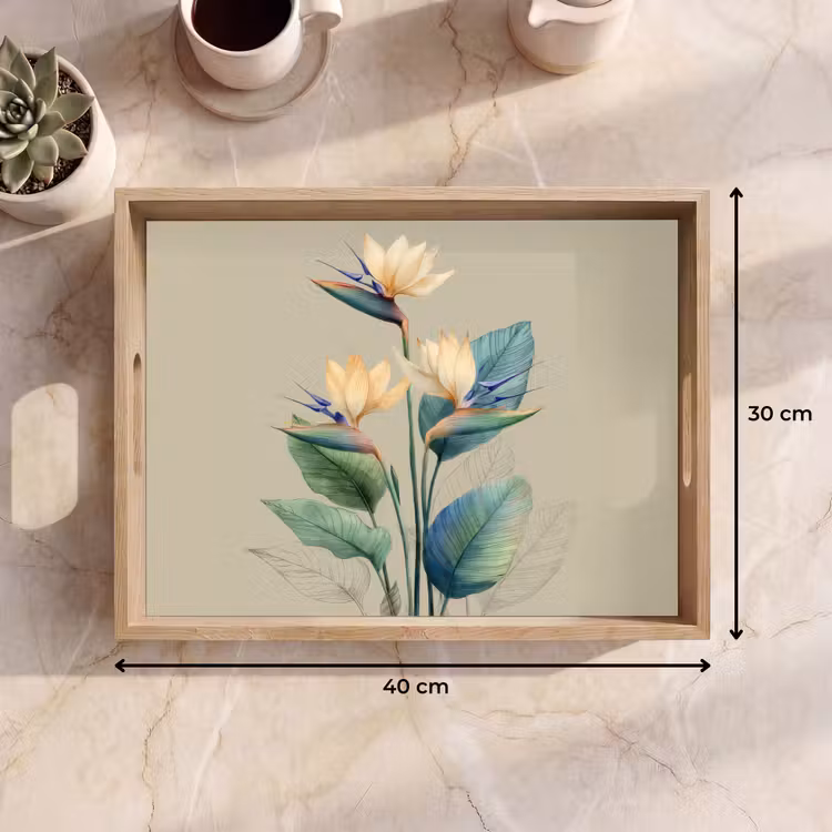 Plateau - Fleurs d'oiseaux de paradis - Feuilles bleu-vert - Beige — 7