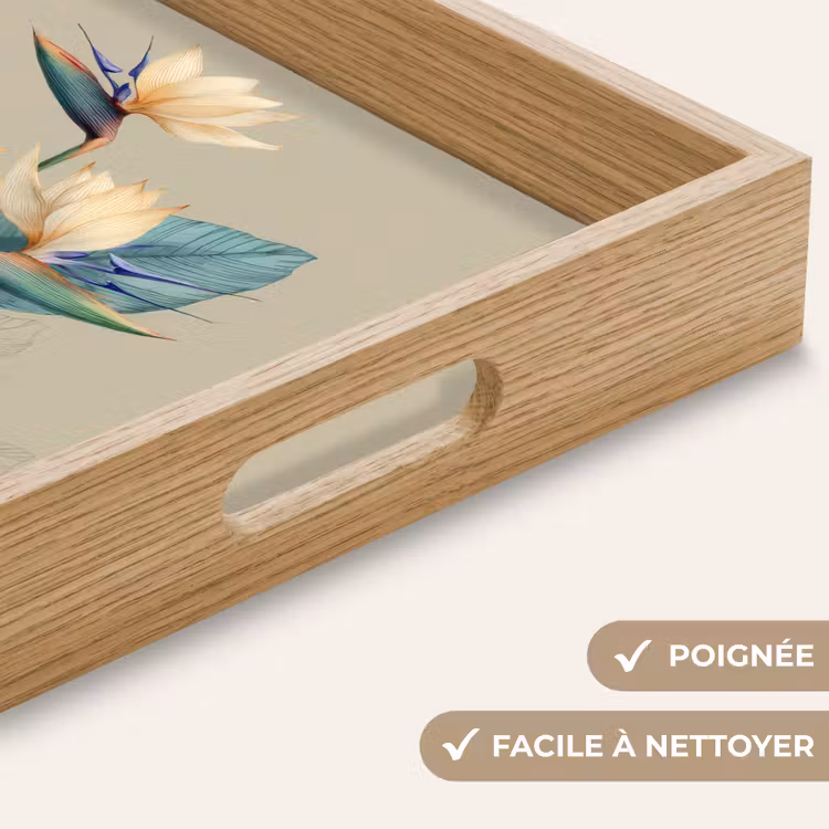 Plateau - Fleurs d'oiseaux de paradis - Feuilles bleu-vert - Beige — 8