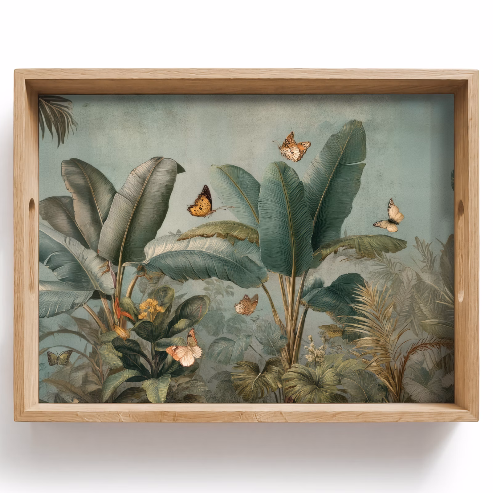Plateau - Feuillage tropical - Papillons - vert - Marron — 1