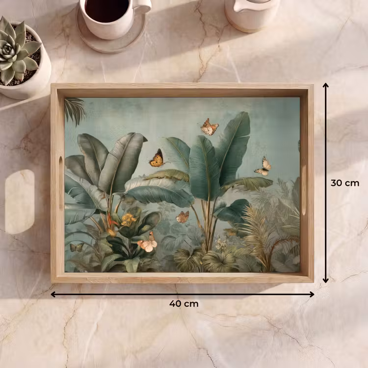 Plateau - Feuillage tropical - Papillons - vert - Marron — 7