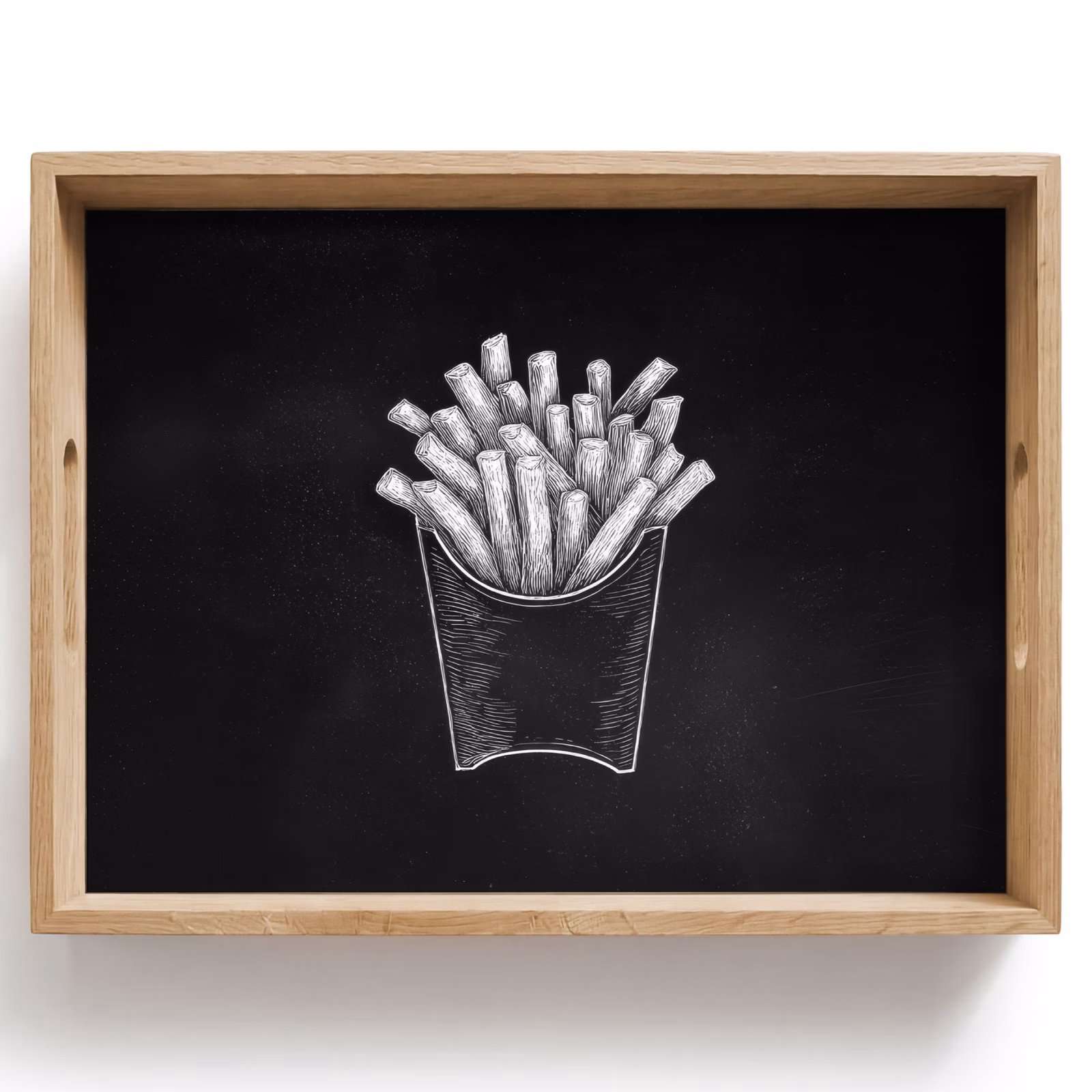 Plateau - Frites - Dessin à la craie blanche - Noir — 1
