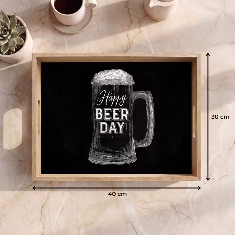 Plateau - Chope de bière - Lettres à la craie blanche - Happy beer day — 7