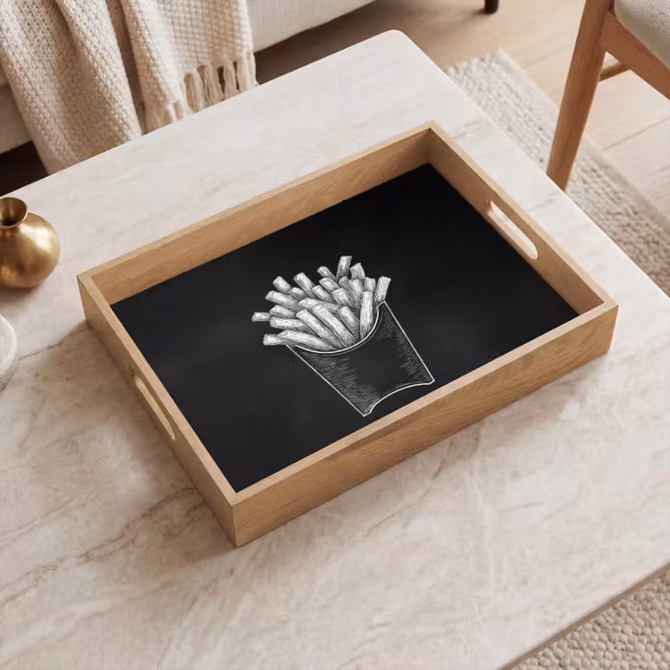 Plateau - Frites - Dessin à la craie blanche - Noir — 2