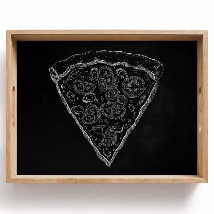 Plateau - Pointe de pizza - Garnitures - Dessin à la craie — 1