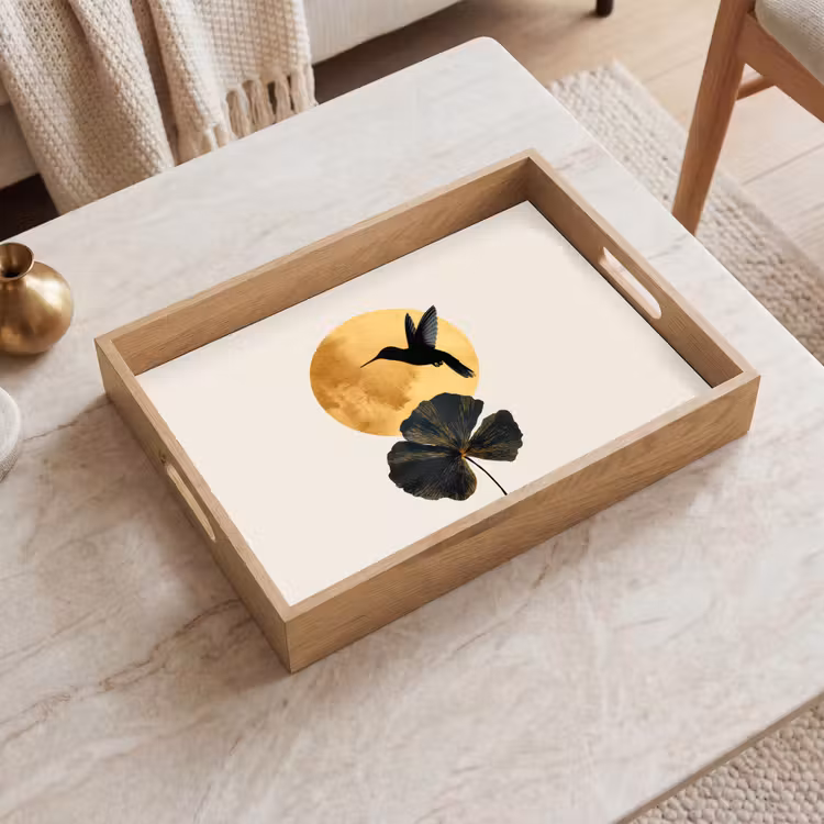 Plateau - Colibri noir - Fleur - Cercle d'or — 2
