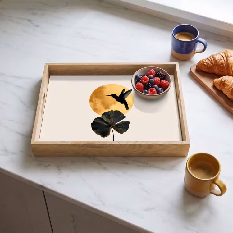 Plateau - Colibri noir - Fleur - Cercle d'or — 3