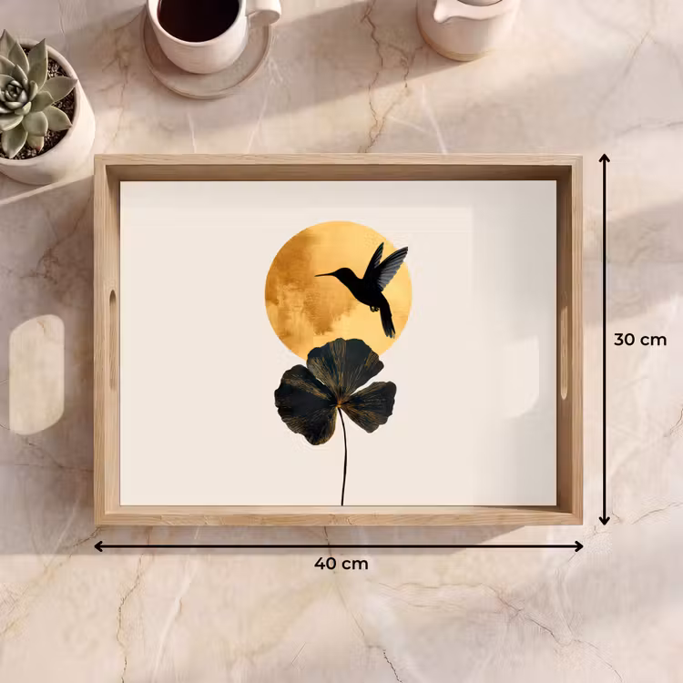 Plateau - Colibri noir - Fleur - Cercle d'or — 7
