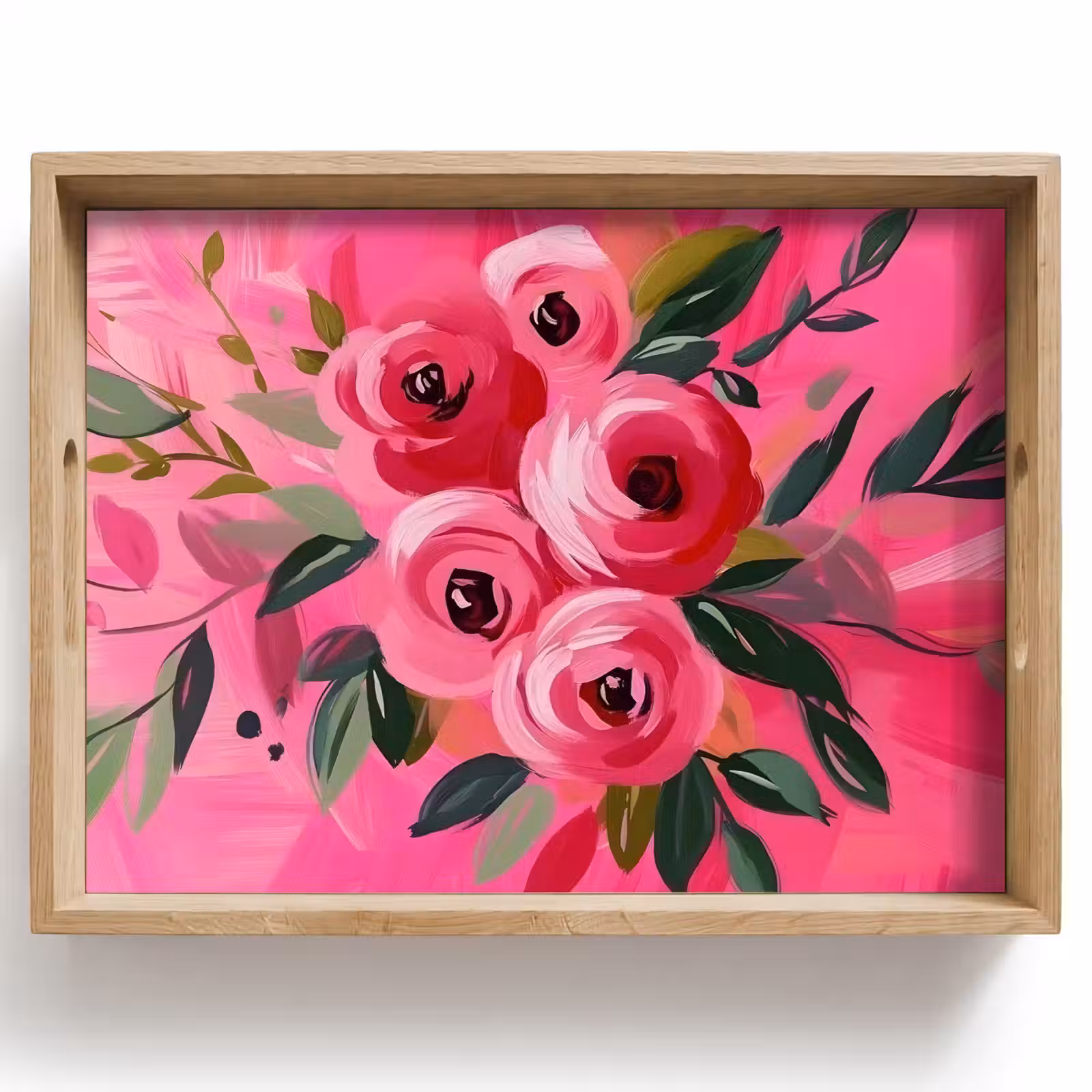 Plateau - Fleurs - Peinture - Rose — 1