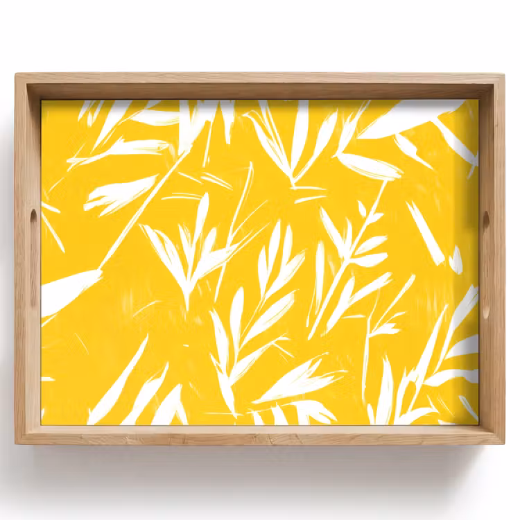 Plateau - Abstrait - Feuilles - Jaune - Coups de pinceau — 1