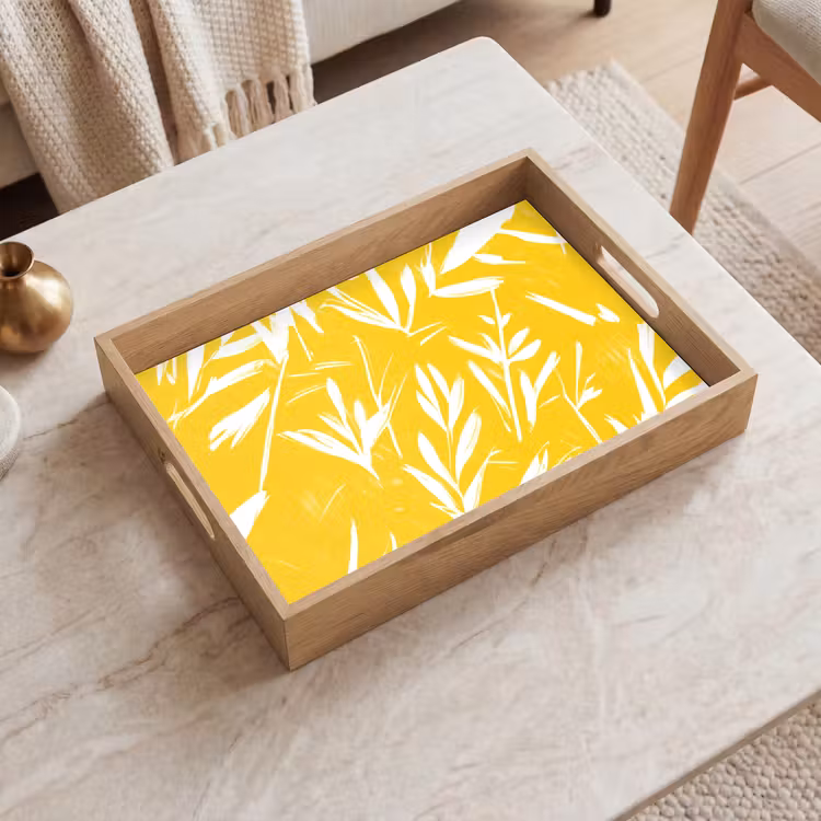 Plateau - Abstrait - Feuilles - Jaune - Coups de pinceau — 2