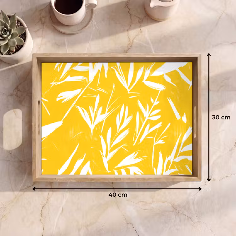 Plateau - Abstrait - Feuilles - Jaune - Coups de pinceau — 7