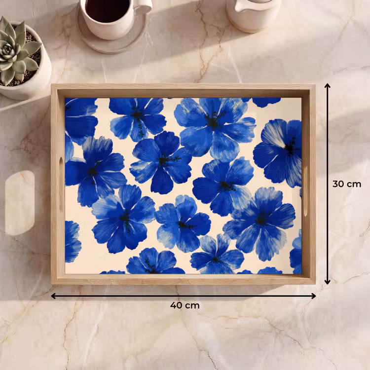 Plateau - Fleurs - Bleu - Motif - Blanc — 7